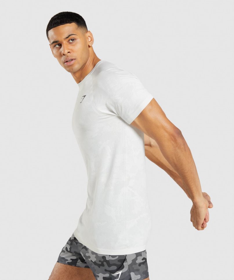 Men's Gymshark Geo Seamless T-Shirts White | NZ 6ADEHB